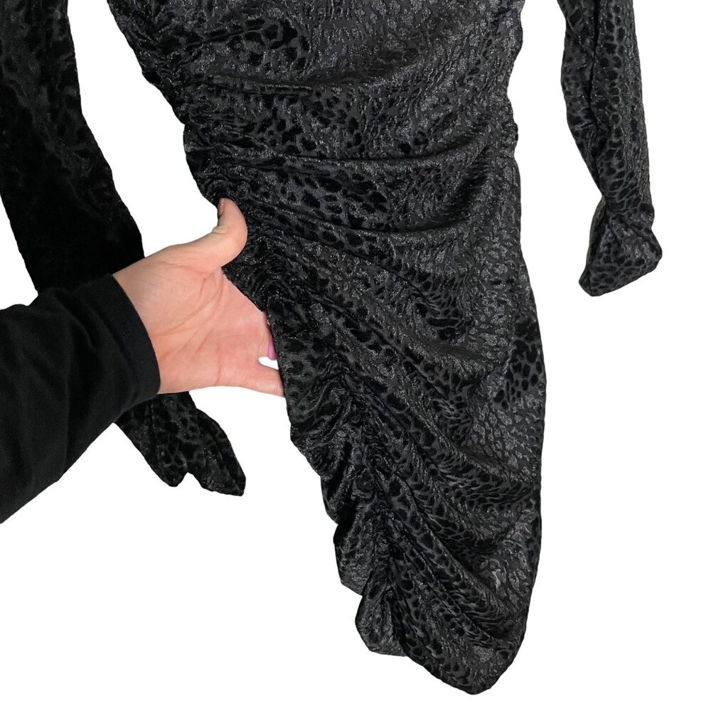 LIKELY Leopard Burnout Wylie Dress Size 2 Black Ruched Long Sleeve Mock Neck - Picture 5 of 10